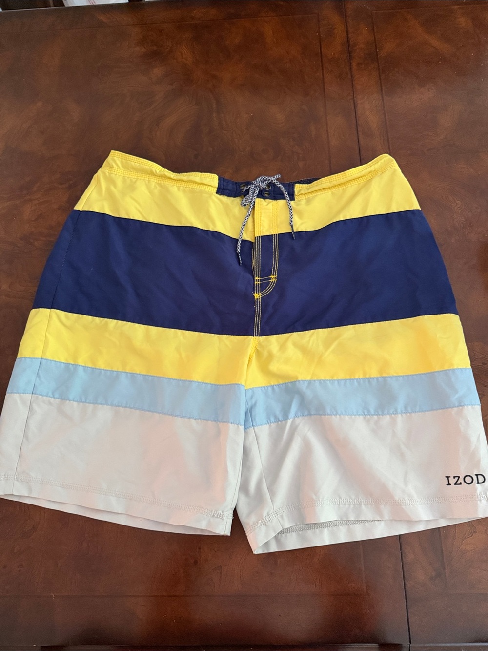 Izod Yellow, Navy & Light Blue Stripe Men's Swim Shorts